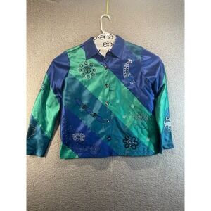 Marsh Landing Size M Womens Multicolor 100% Cotton V-Neck Long Sleeve Top‎
